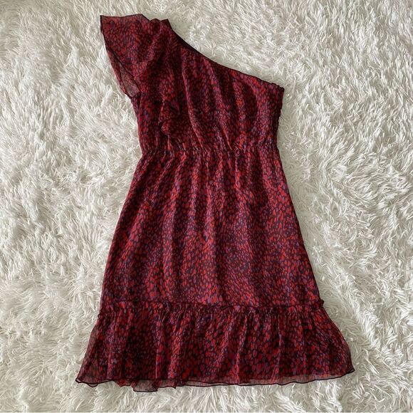Anna Sui Purple and Red Animal Print One Shoulder Mini Dress 100% Silk Size 4 - Picture 7 of 9